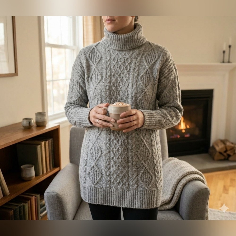 Olivaceous Sweater Size L Large Gray Long Turtleneck Top Long Sleeve Fuzzy Shirt